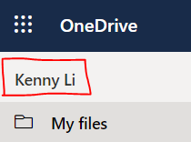 Screenshot of One Drive screen that lists name of user