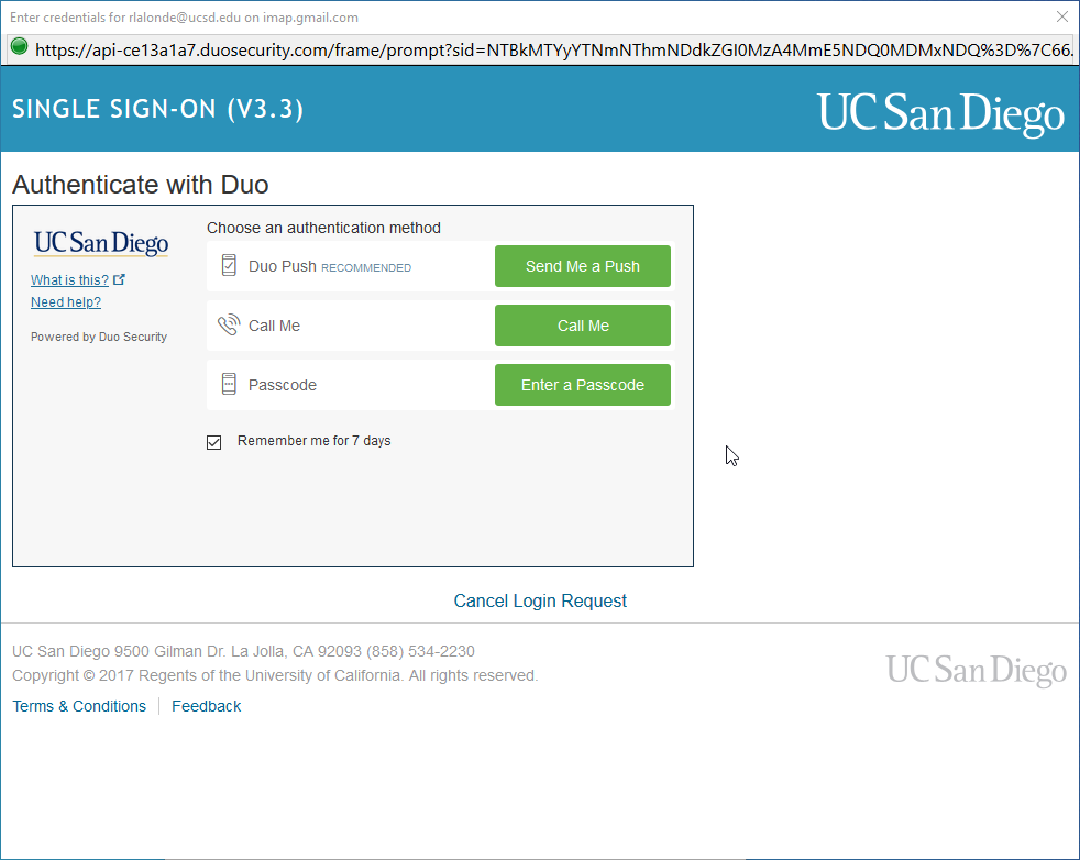 Screenshot of Duo 2-step Authentication. Authenticate to proceed. 