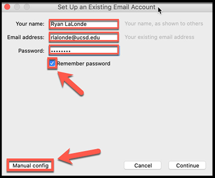 Screen shot showing the fields to fill out when setting up Gmail in Thunderbird