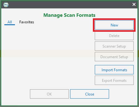 New button on the Manage Scan Formats menu