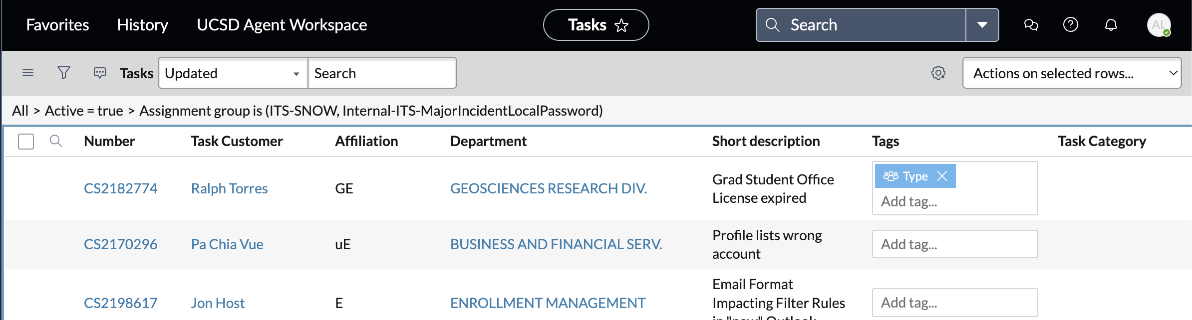 Screenshot of search results