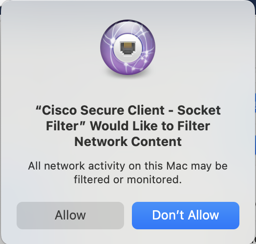 Screenshot of VPN socket filter pop-up Screenshot of VPN Socket Filter pop-up for filtering network content