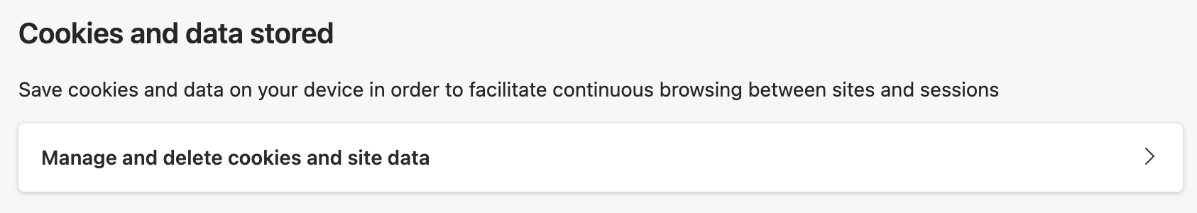 Screenshot: Edge - Manage Cookie Data Option