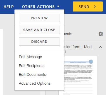 Screenshot: Other Actions to preview, save, or discard.