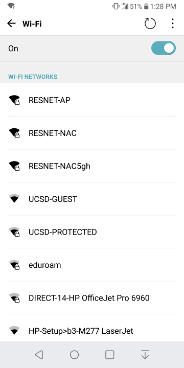 screenshot of Wi-Fi settings with the available networks listed screenshot of Wi-Fi settings with the available networks listed