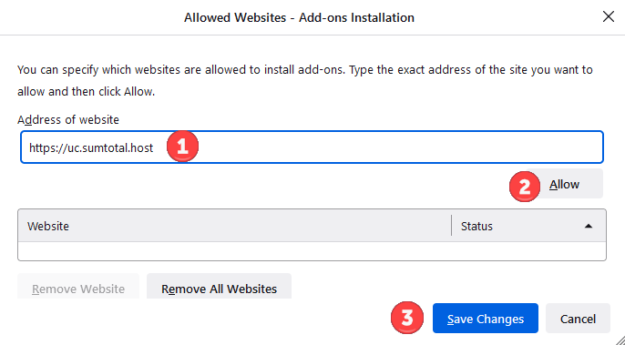 Screenshot of the Allow Windows window