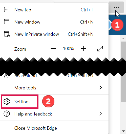 Screenshot of the ellipsis menu bar pulling up the Settings button