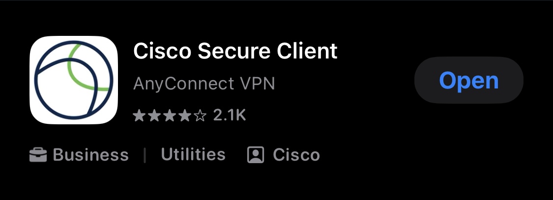 Screenshot: AnyConnect app on App Store