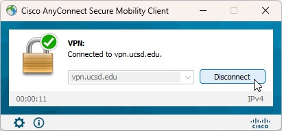 Screenshot of the VPN Window with the "Disconnect" button