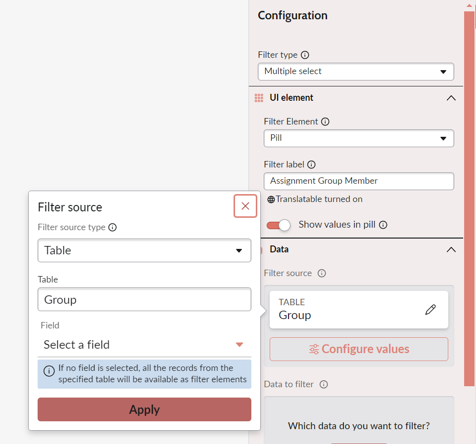 screenshot of data source of new filter