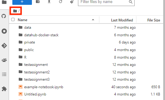 The file inspector for JupyterLab. It has various folders and .ipynb files.