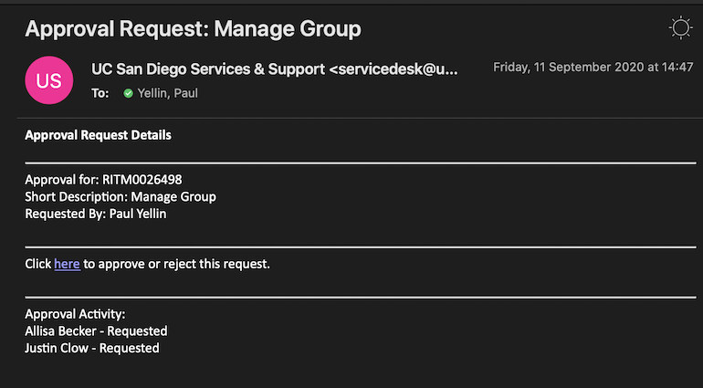 Screenshot: Approval Request Email Notification