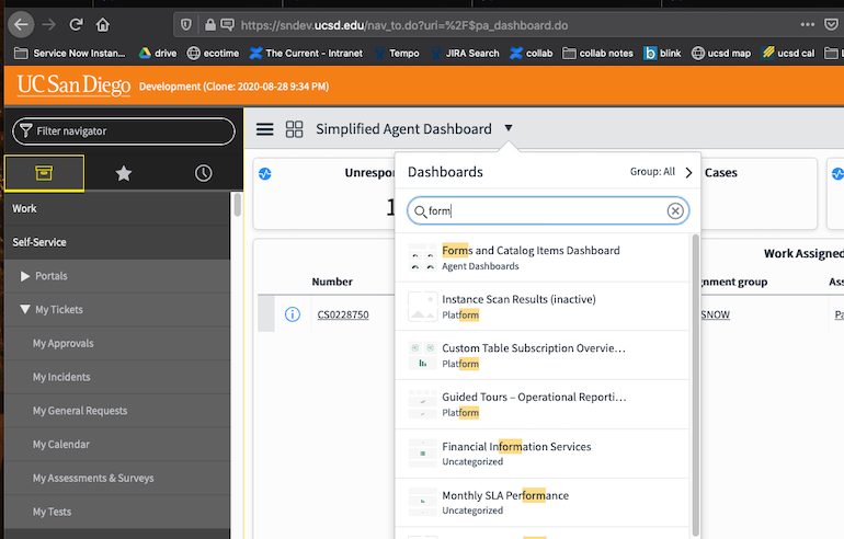 Screenshot: Catalog of Dashboard Items