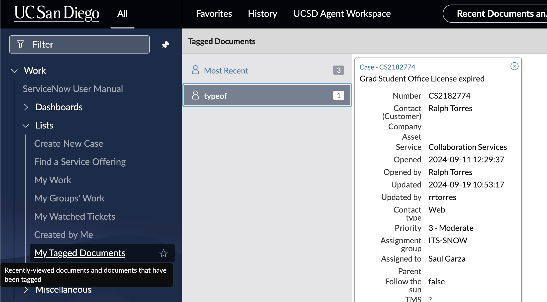 Screenshot of "Tagged Documents" window