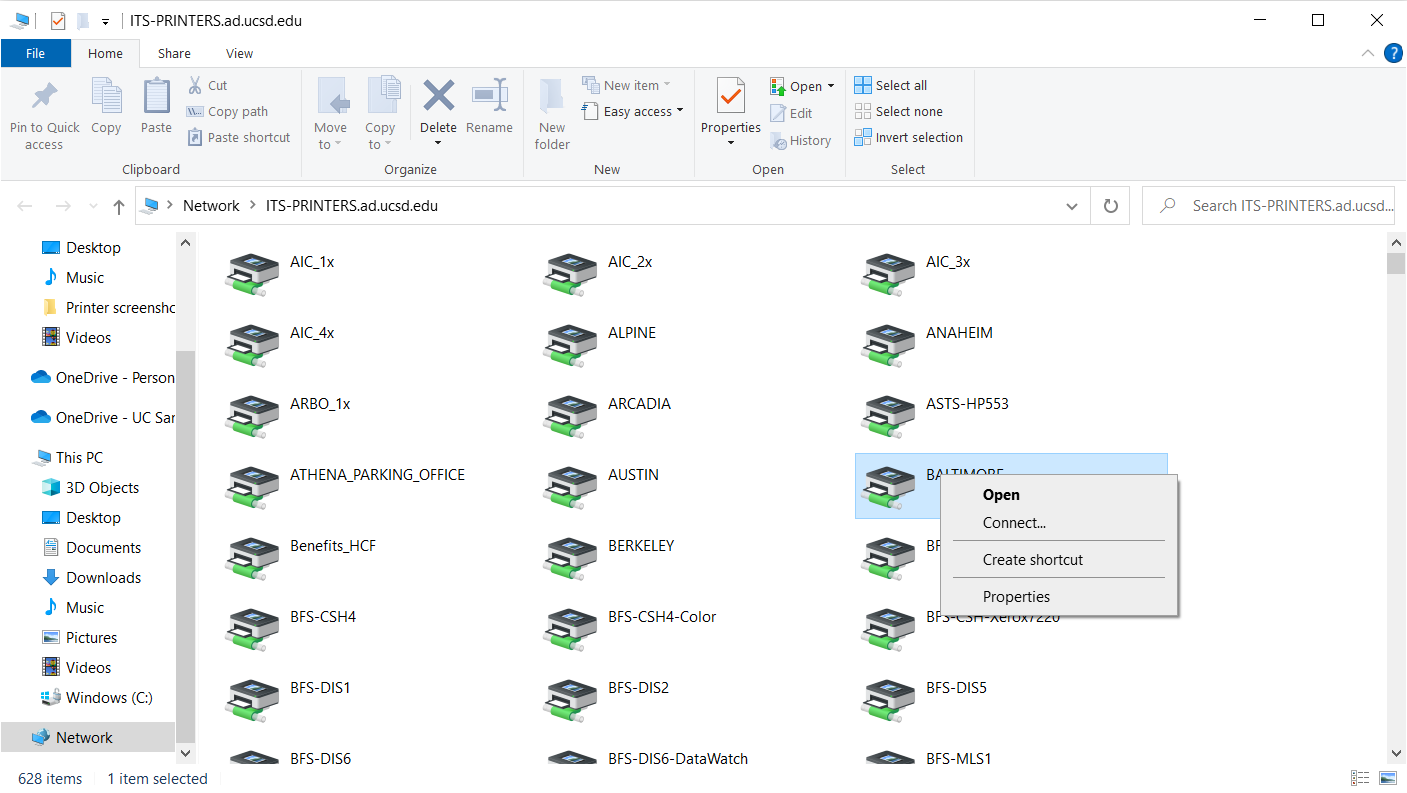 Right-click the desired printer, then click "Connect"