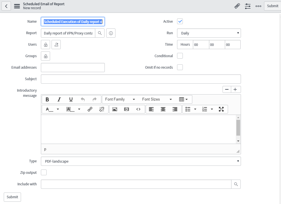 Screenshots: Fields for email settings 