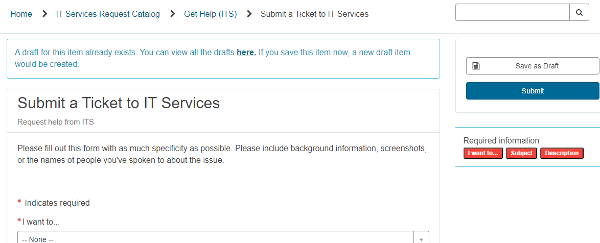 IT Services - Save as Draft Instructions - Old IT Service Hub