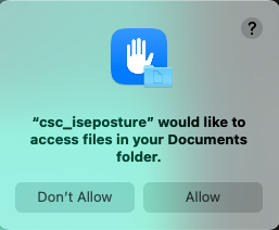 Screenshot of the "csc_iseposture" module requesting access to files on the computer