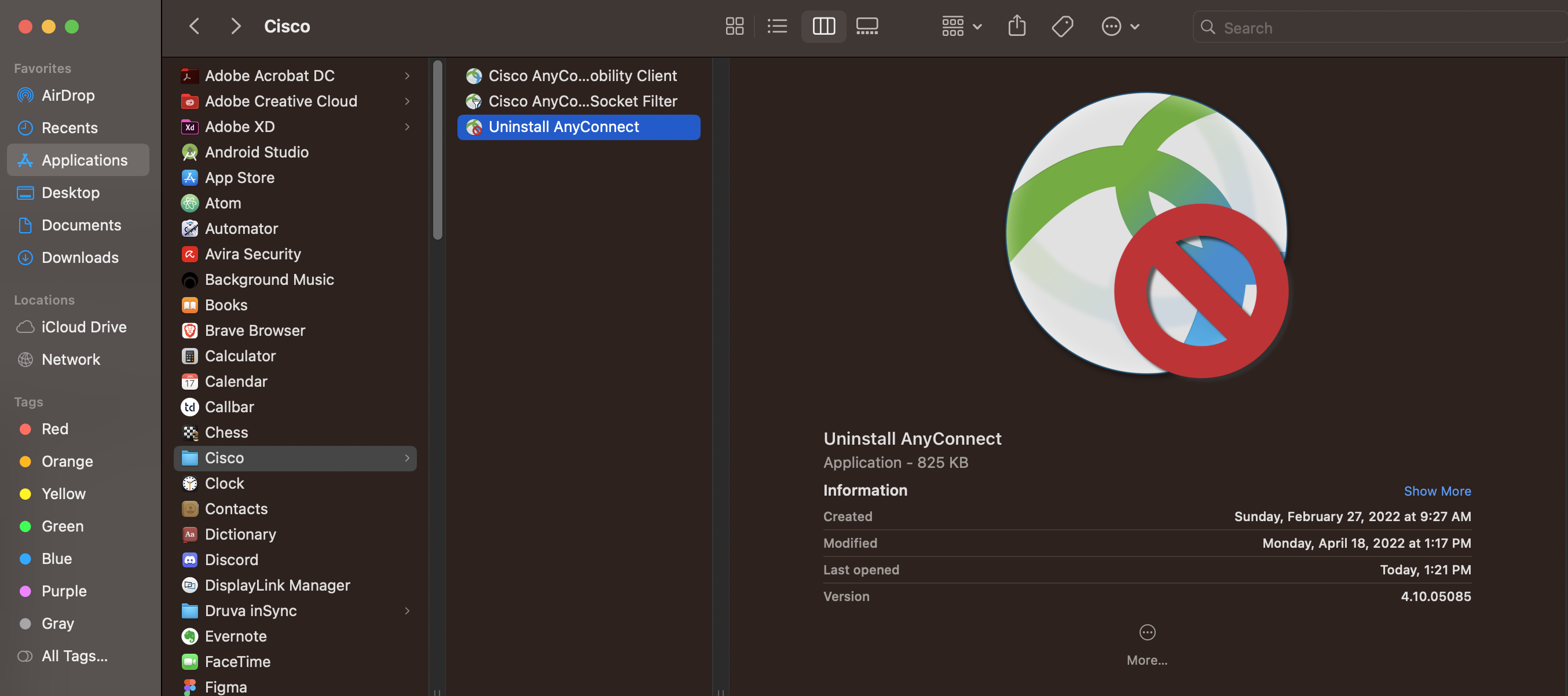 Applications folder to use the Uninstall AnyConnect app Applications folder to use the Uninstall AnyConnect app