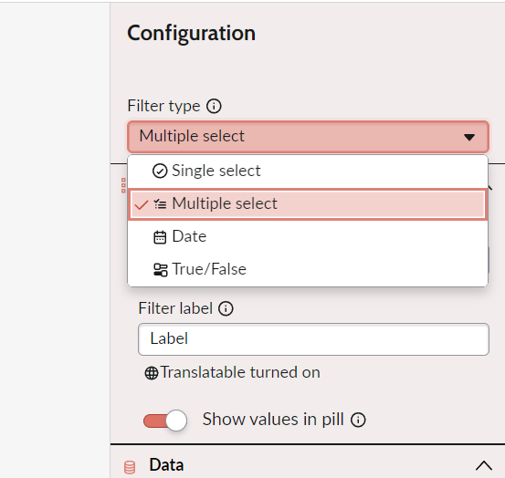 closeup of options of new filter being created