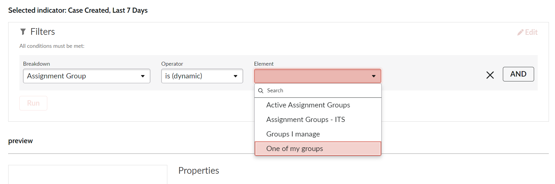 screenshot of breakdown selection for reporting