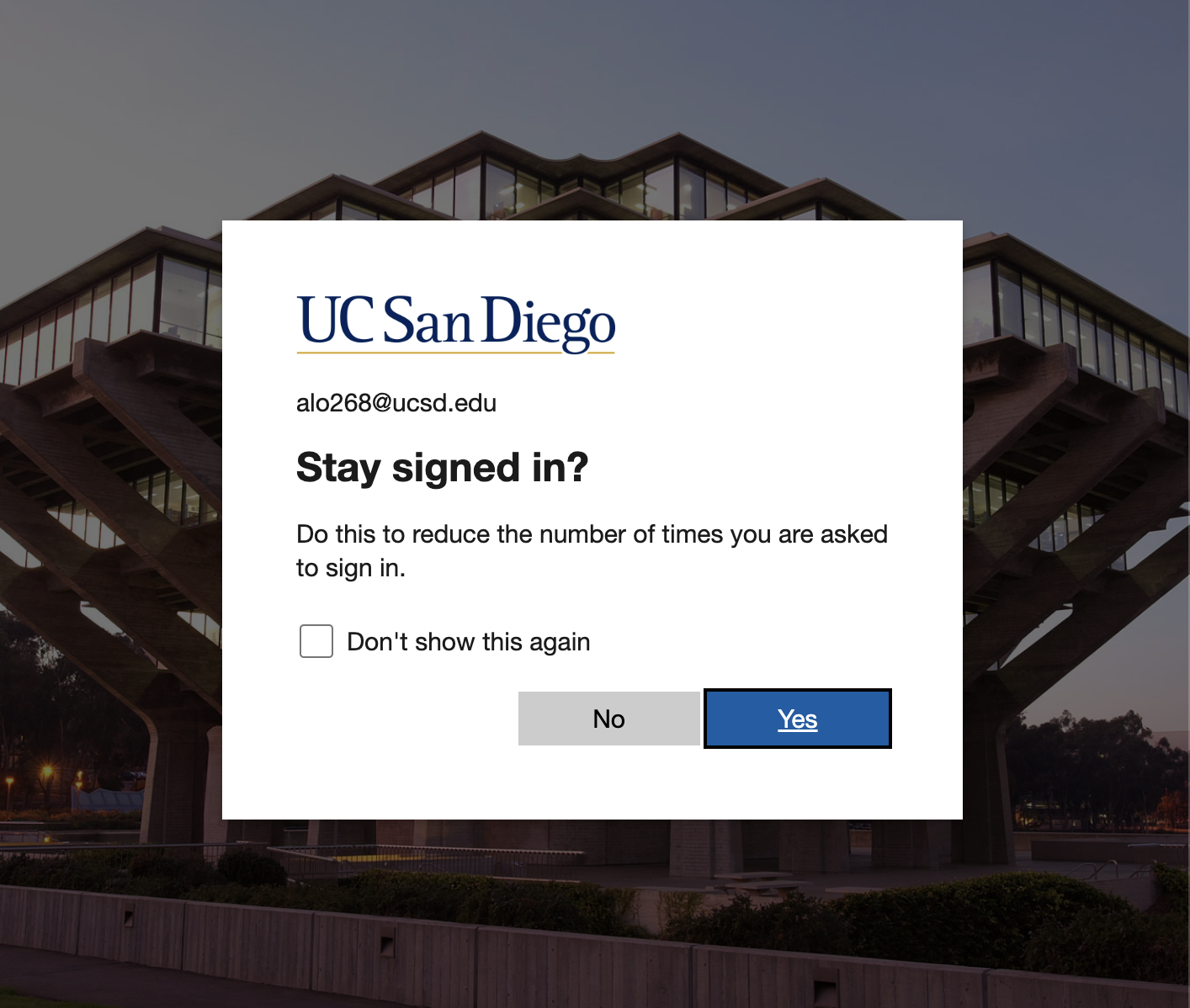 UC San Diego "Stay signed in?" prompt