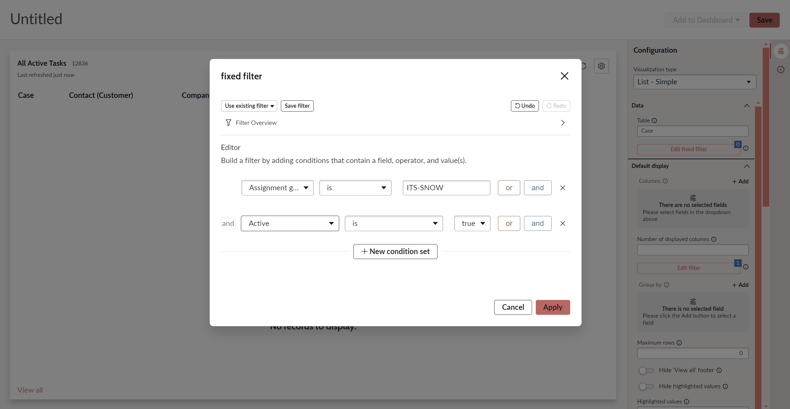close up of new data filter for a report