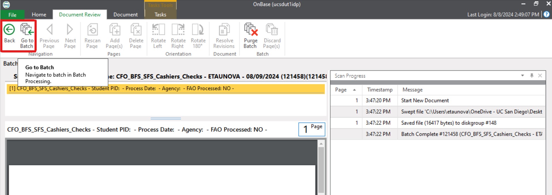 Document Review tab