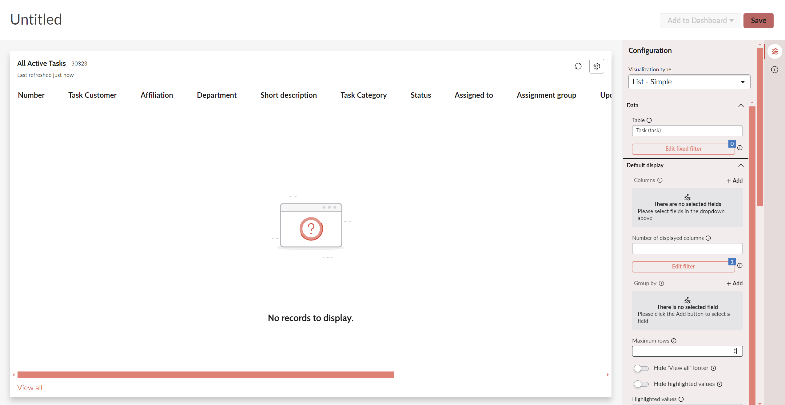 screenshot of new visualization screen in servicenow with data source