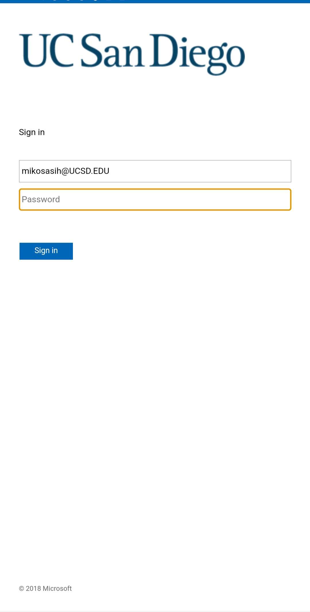 UC San Diego log in screen
