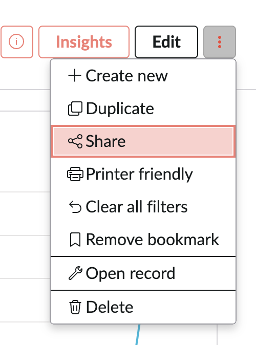 Screenshot of options under the ellipsis menu with "Share" highlighted