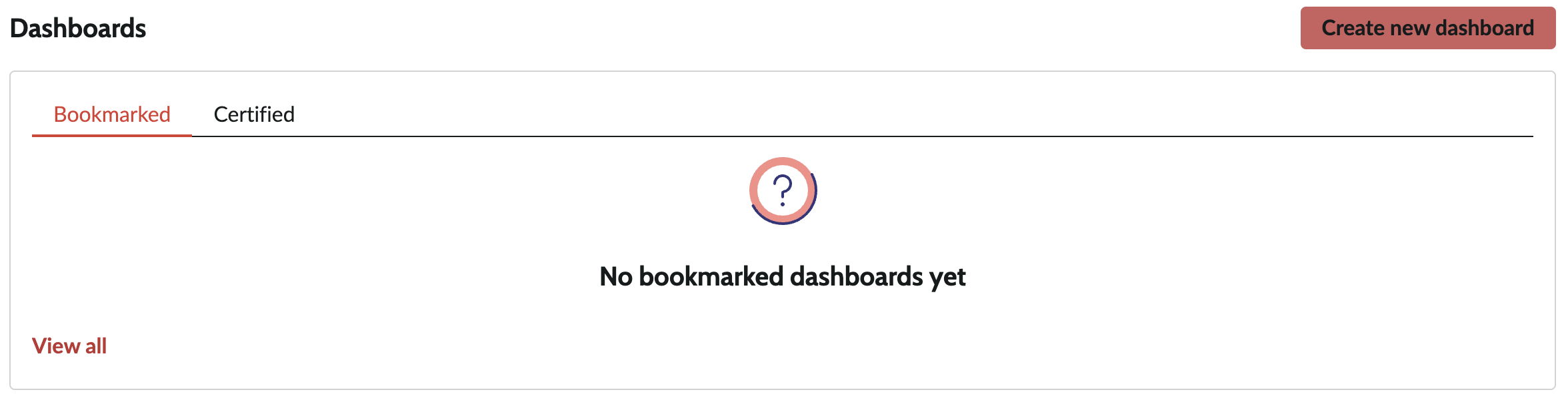 Screenshot of "create a new dashboard" button