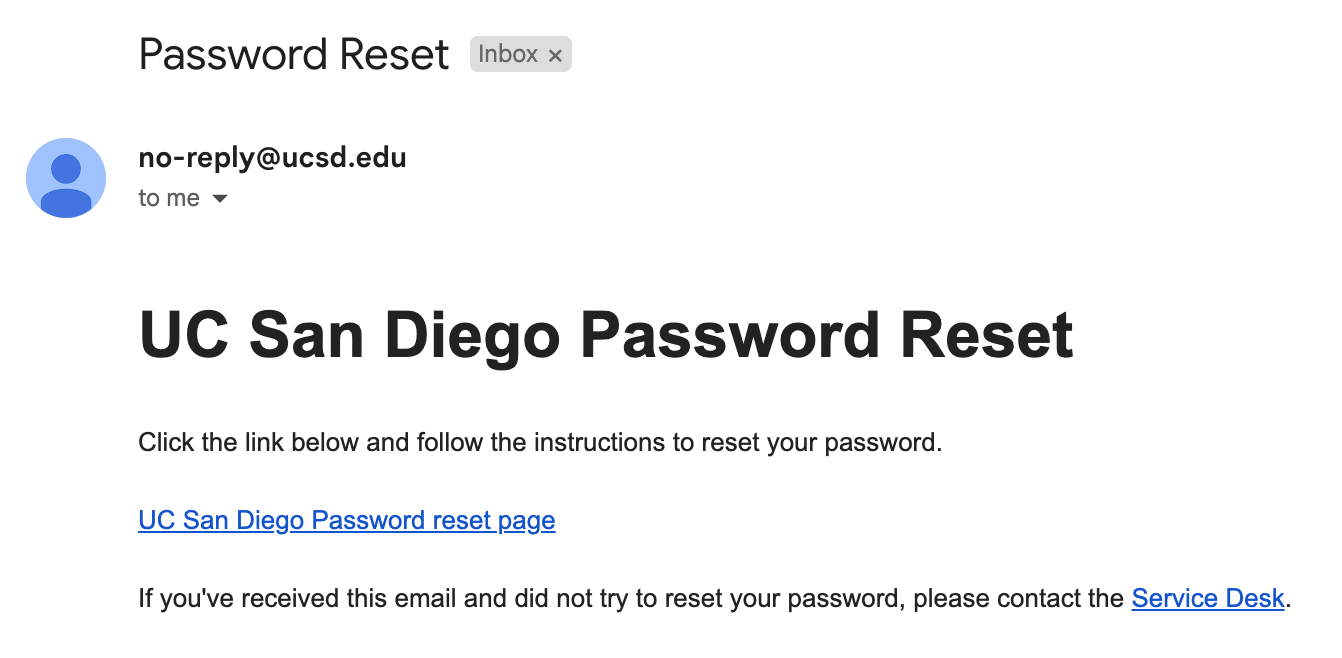 Screenshot: Password Reset email