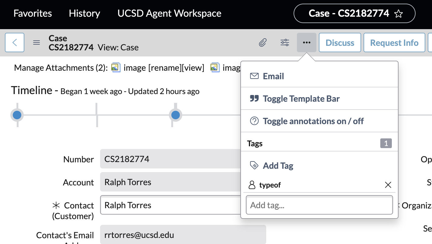 Screenshot of ellipsis menu in a case 