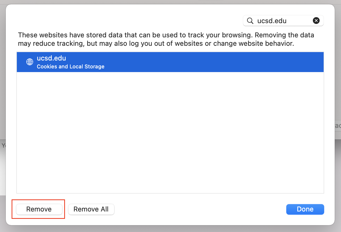 Screenshot: Safari Manage Cookies page