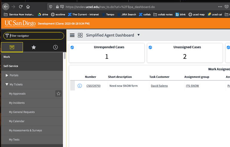 Screenshot: Self Service Menu from Agent View